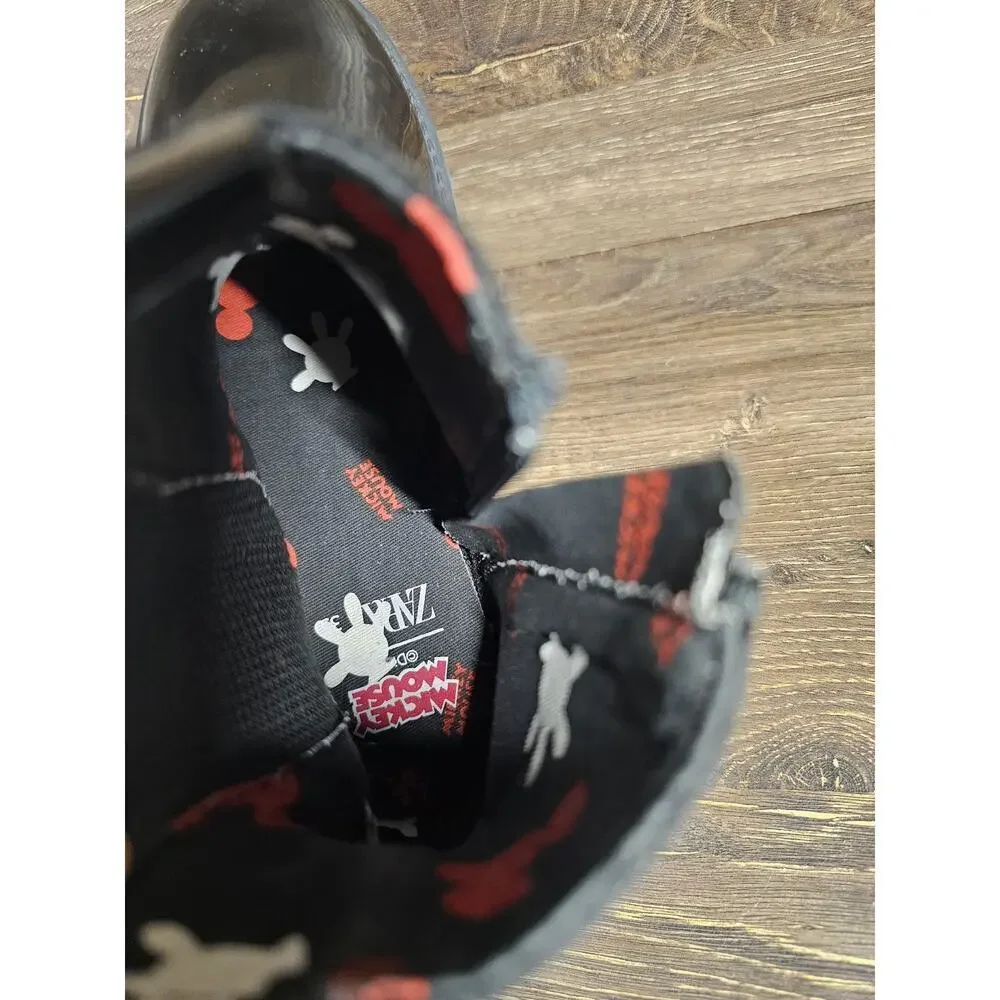 Zara Girls Black Disney Mickey Mouse Side Zip Lace Front Boots Shoes EU35 US 4.5